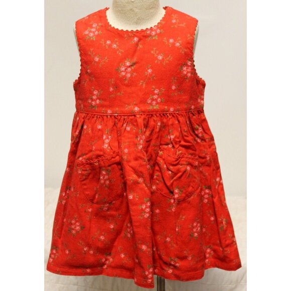 VTG 1998 Baby Gap Dress 2xl 30-33 LBS Red Ric Rac Floral 100% Cotton 2 Pocket - Picture 1 of 8